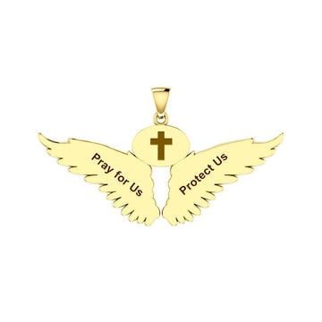 Guardian Angel Wings Solid Gold Pendant with Taurus Zodiac Sign GPD5516 - Jewelry